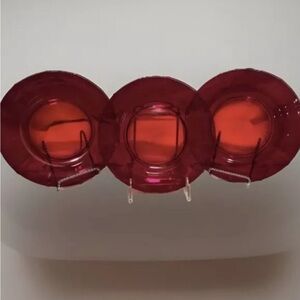 1930s 3 Set New Martinsville Addie Vintage Ruby Depression Glass Dinner Plate